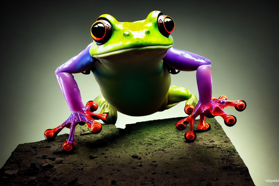 Colorful Frog Illustration with Exaggerated Features