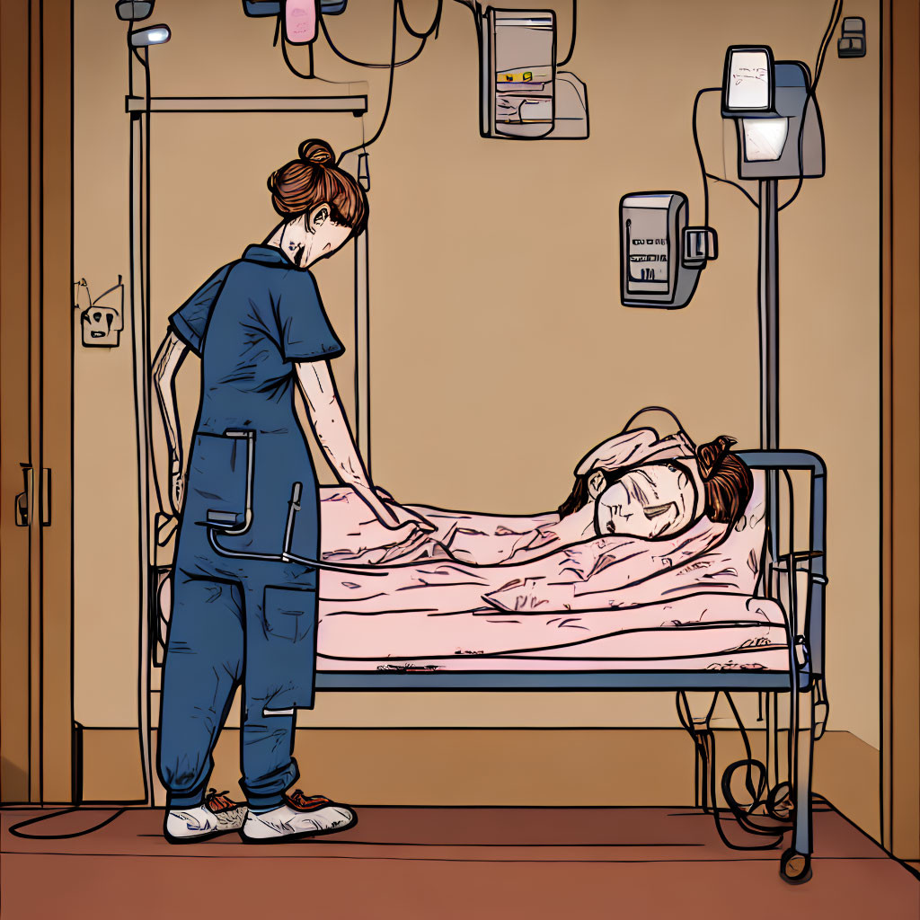 Healthcare Professional Assisting Patient in Hospital Bed