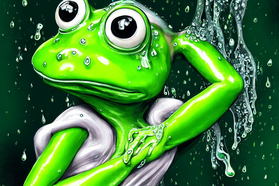 Colorful Cartoon Frog Splashing in Clear Water