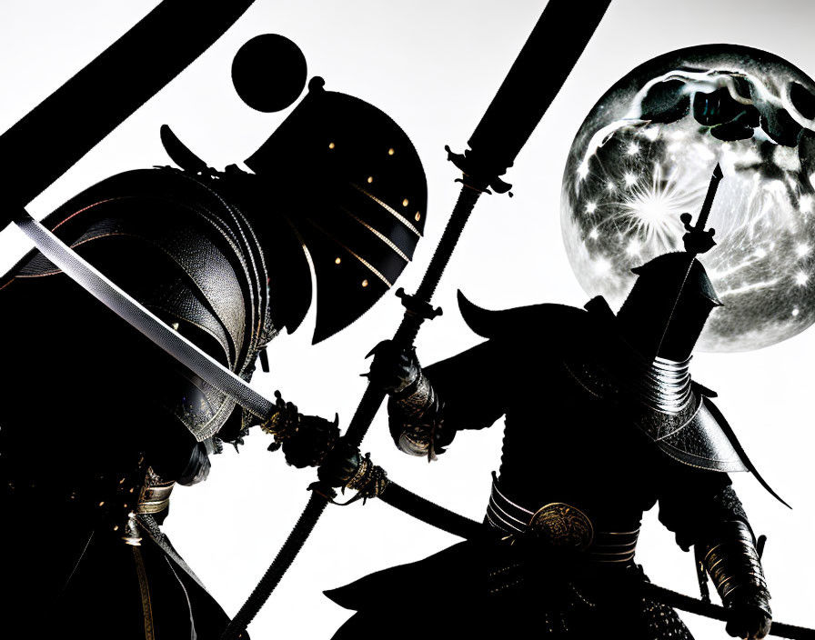 Knights Dueling with Swords Under Celestial Sphere