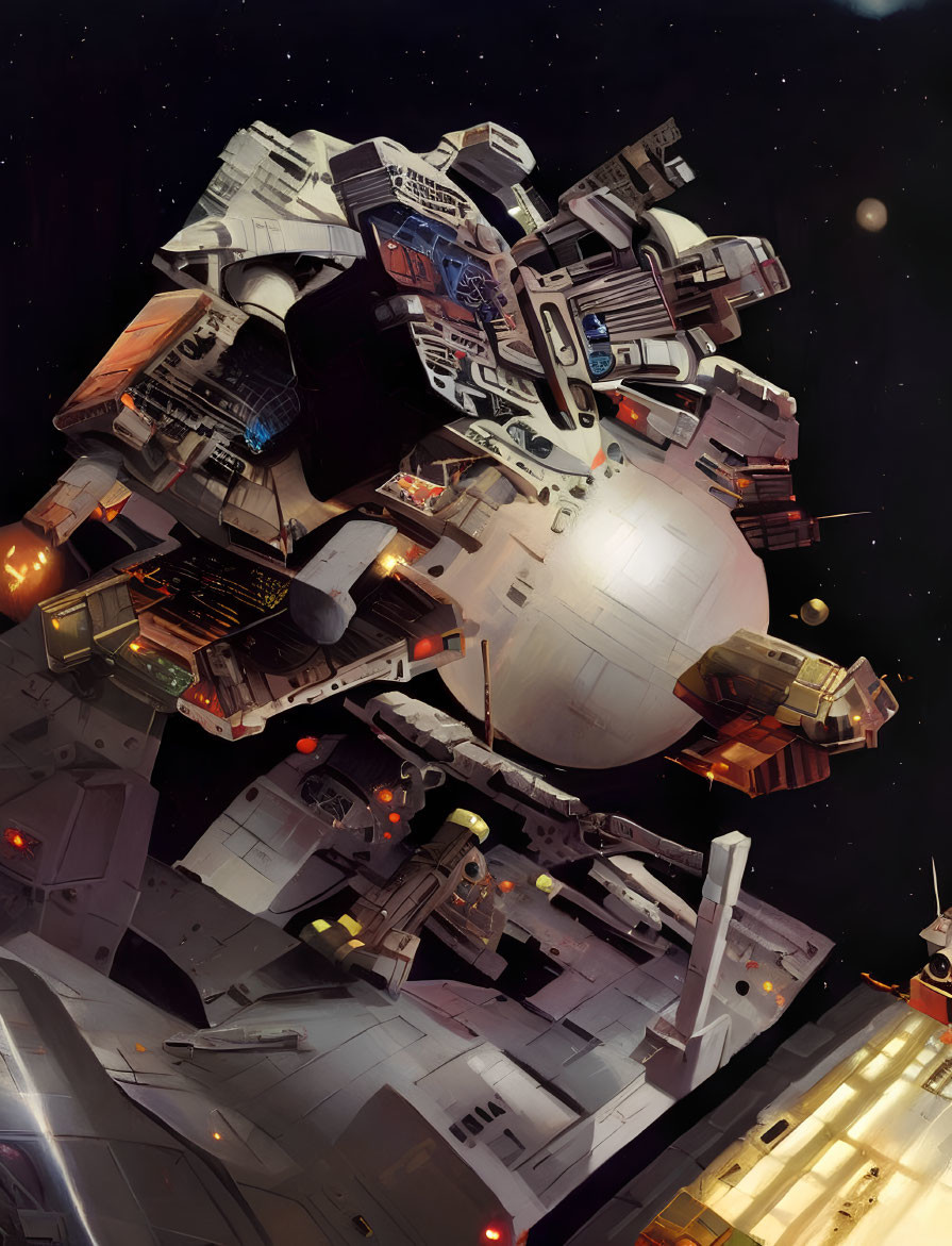 Detailed Space Battle Scene with Futuristic Spacecraft in Combat