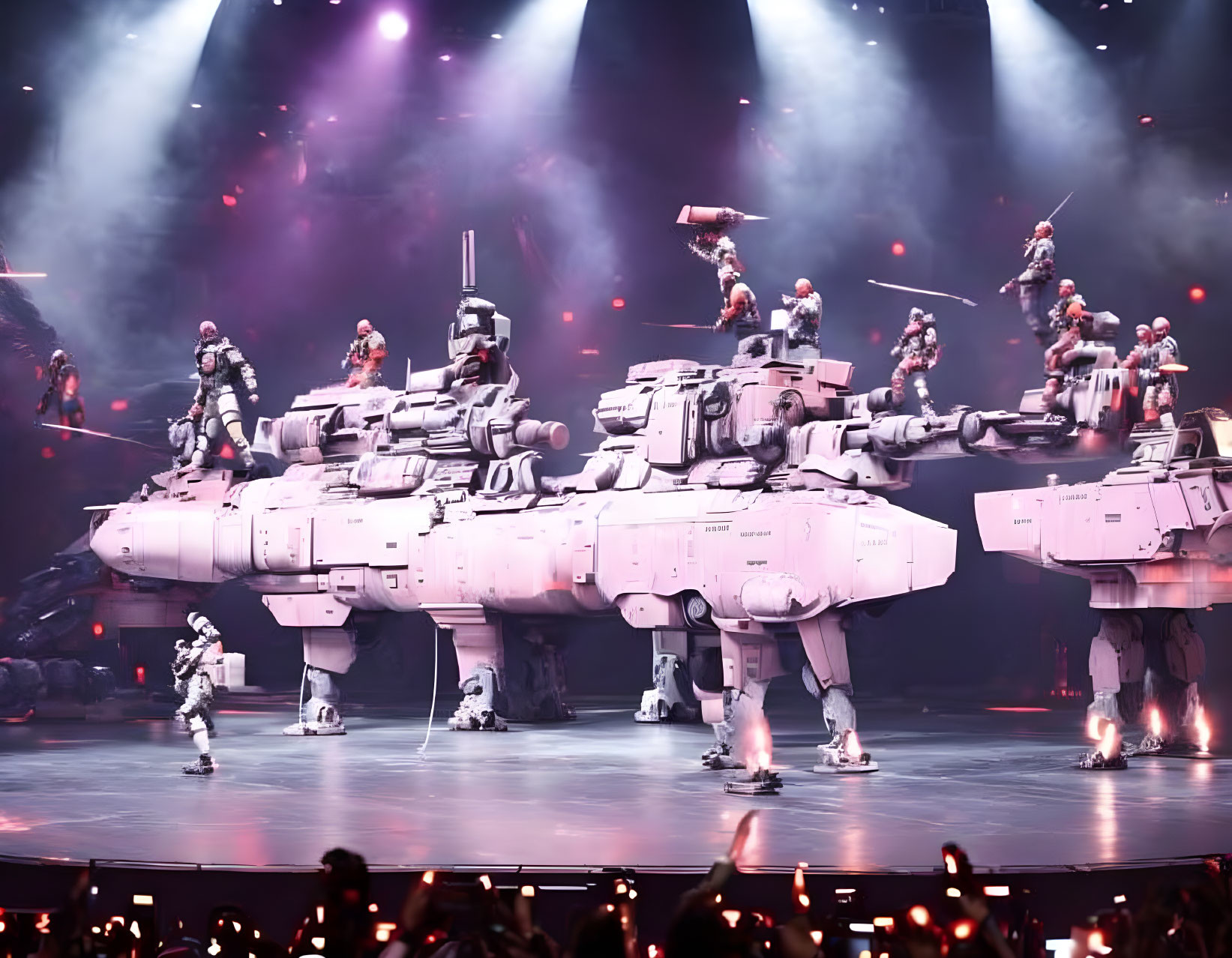 Theatrical Performance with White Armor Stormtroopers on Tank Prop