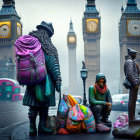 Life-sized winter figurines display near Big Ben in London