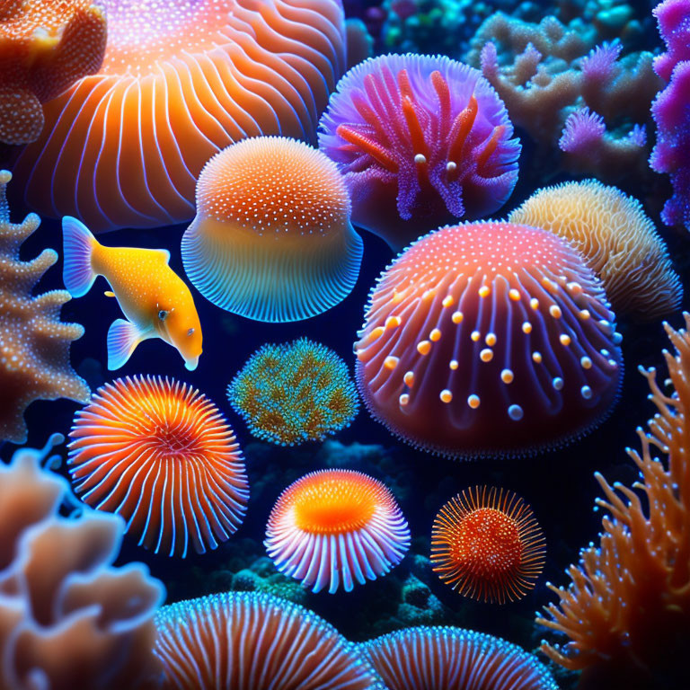 Colorful Coral and Orange Fish in Vibrant Underwater Scene