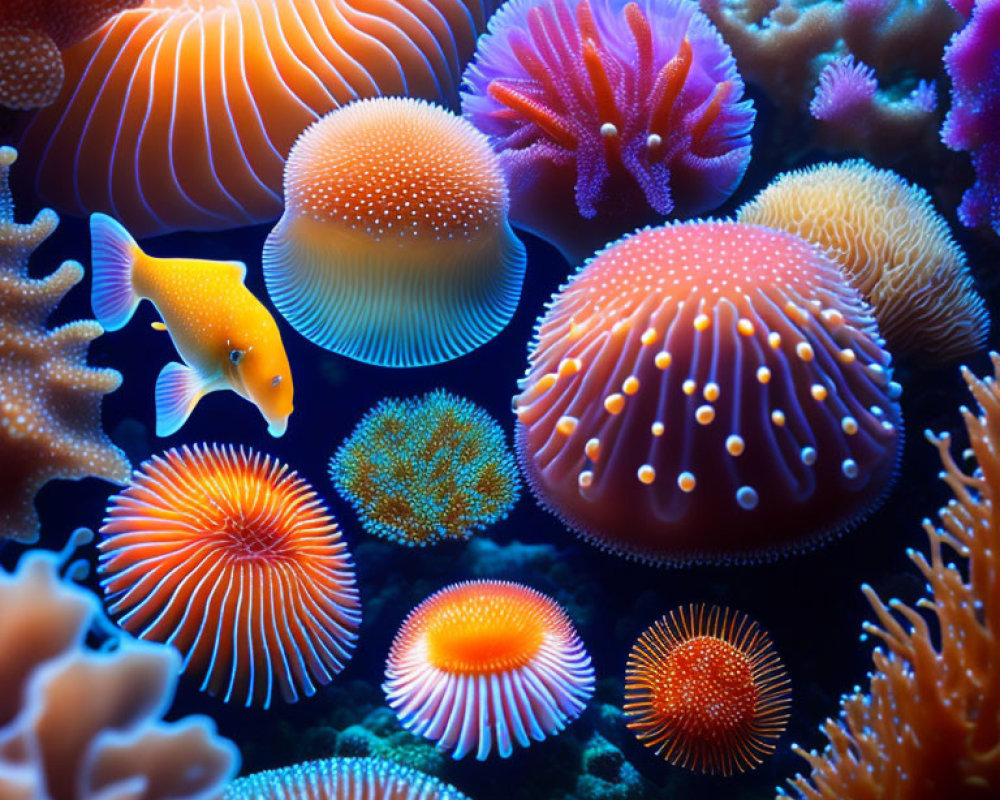 Colorful Coral and Orange Fish in Vibrant Underwater Scene