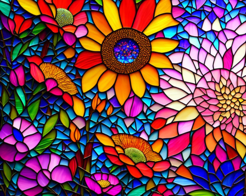 Vivid Flower Stained-Glass Window Design