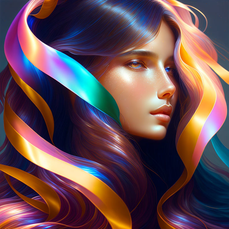 Multicolored Hair and Glittering Skin in Fantasy Digital Art