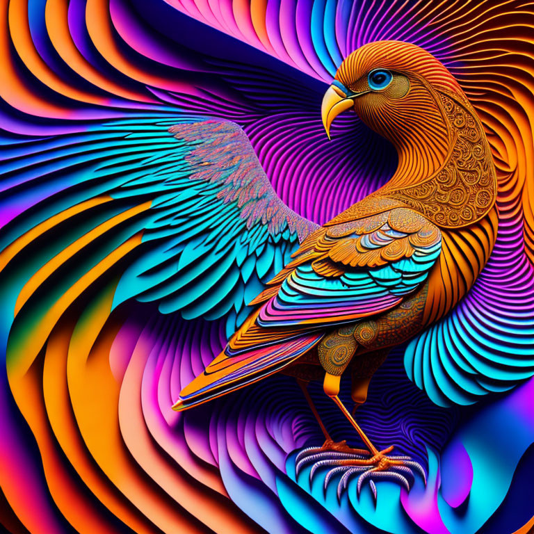 Colorful Eagle Artwork Against Psychedelic Background