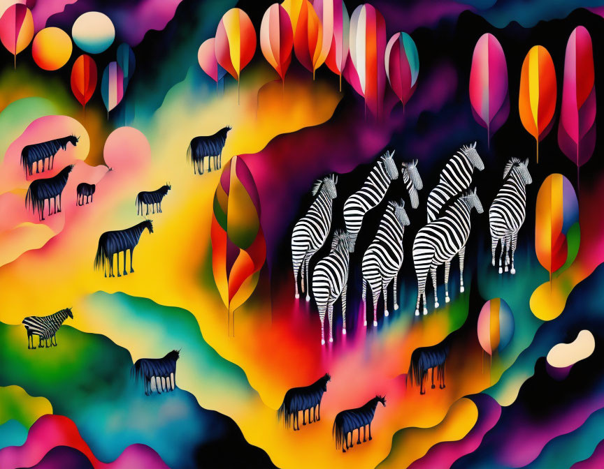 Colorful Stylized Zebras in Abstract Digital Artwork