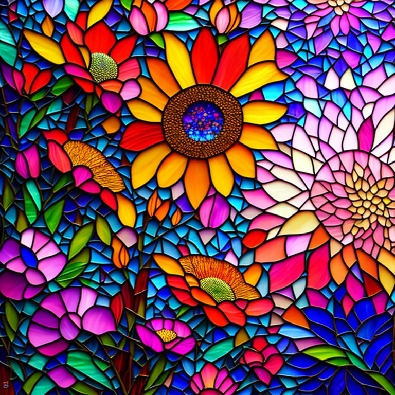 Vivid Flower Stained-Glass Window Design