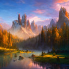 Tranquil Landscape: Misty Mountains, Tranquil Lake, Lush Forests