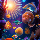 Colorful Coral and Orange Fish in Vibrant Underwater Scene