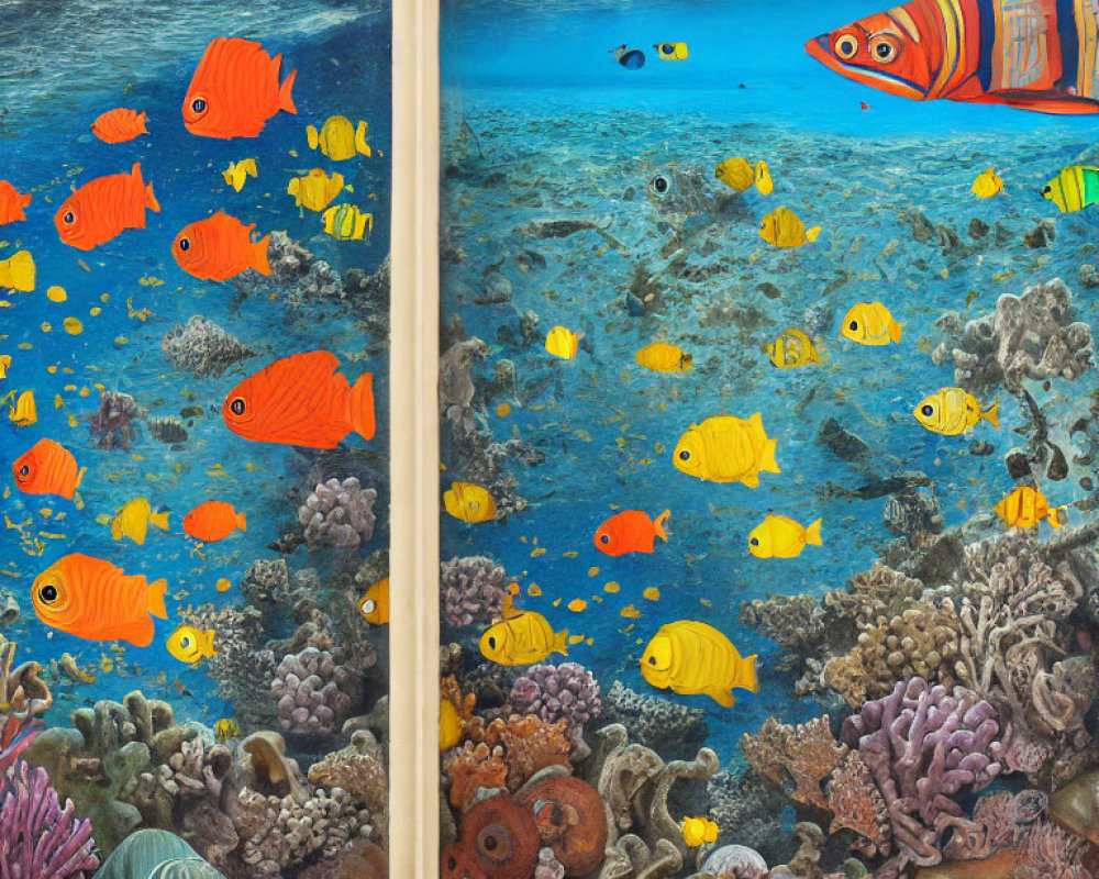 Vibrant fish and coral reef illustrations in two styles