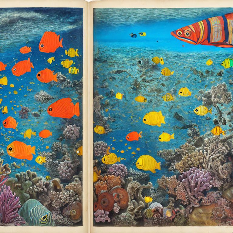 Vibrant fish and coral reef illustrations in two styles