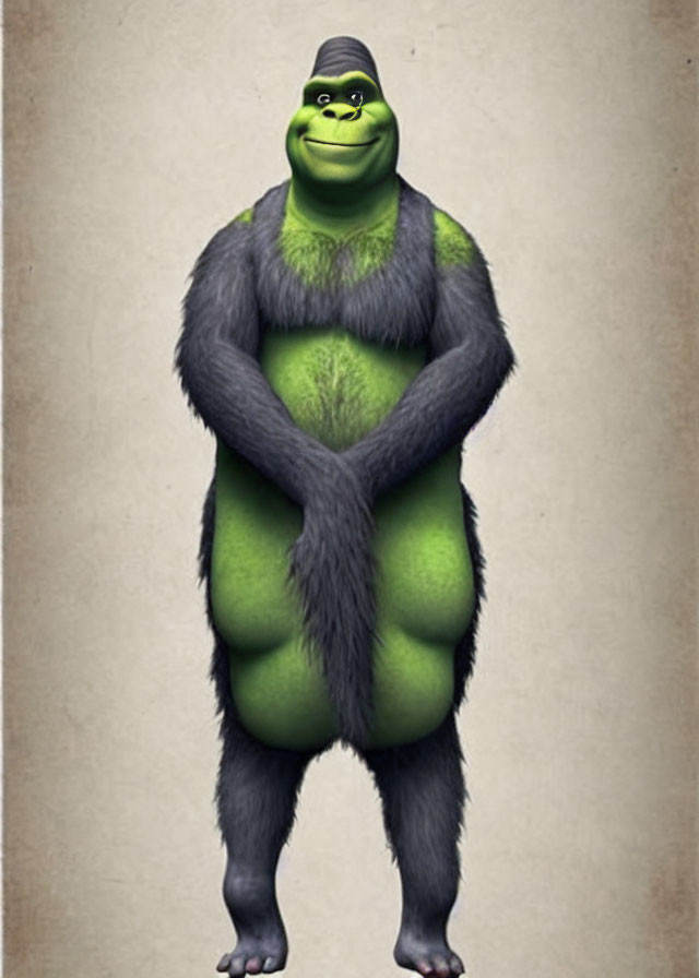 Smiling anthropomorphic green gorilla digital artwork