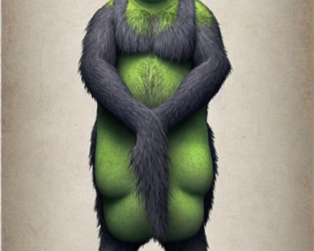 Smiling anthropomorphic green gorilla digital artwork