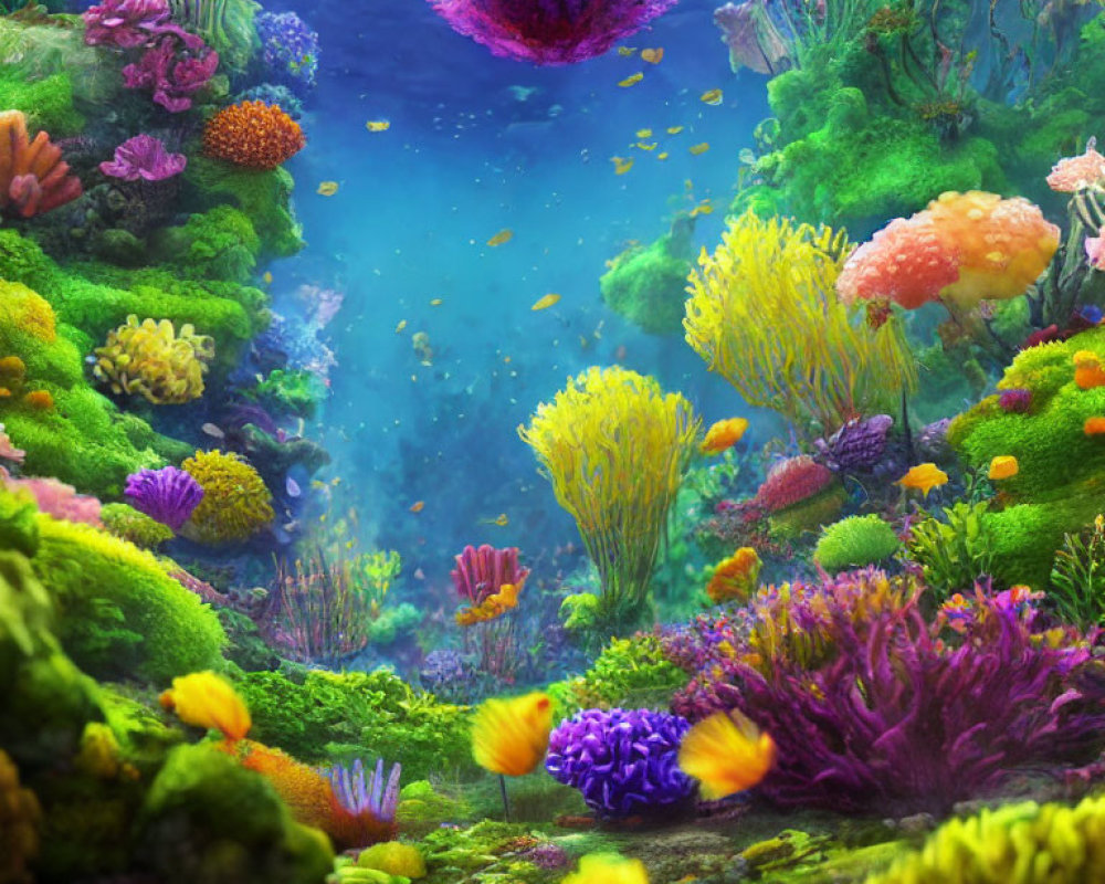 Colorful Underwater Seascape with Diverse Coral and Marine Plants