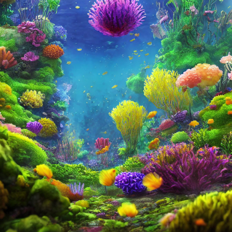 Colorful Underwater Seascape with Diverse Coral and Marine Plants