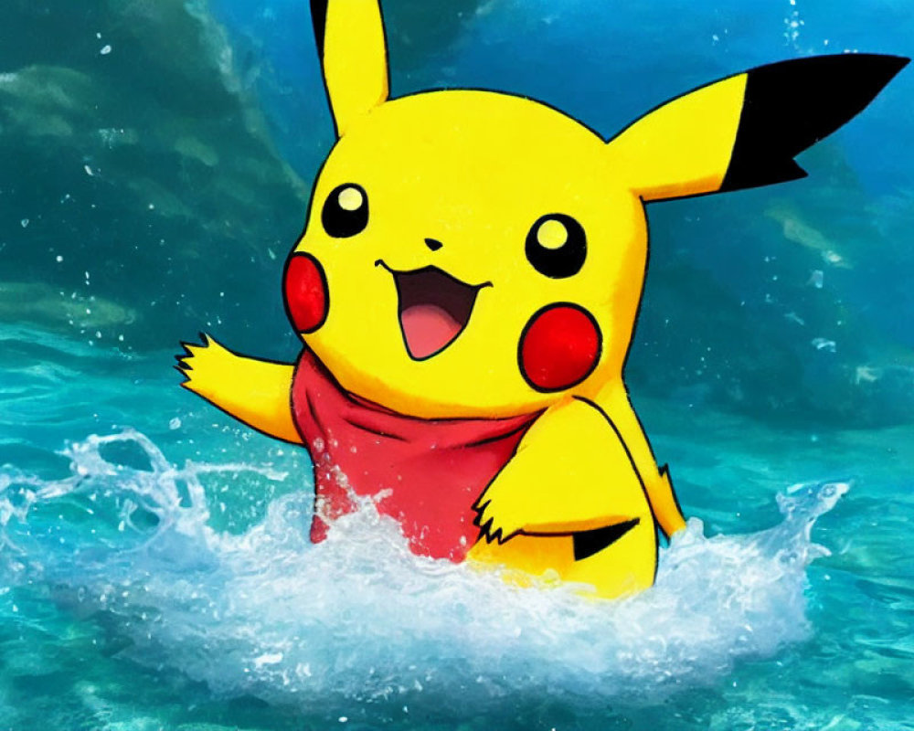 Yellow Electric-Type Pokémon Splashing in Blue Water