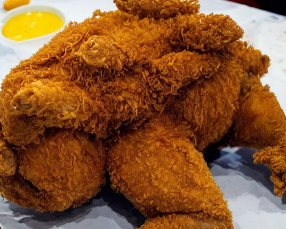 Golden-brown crispy fried chicken on white paper sheet