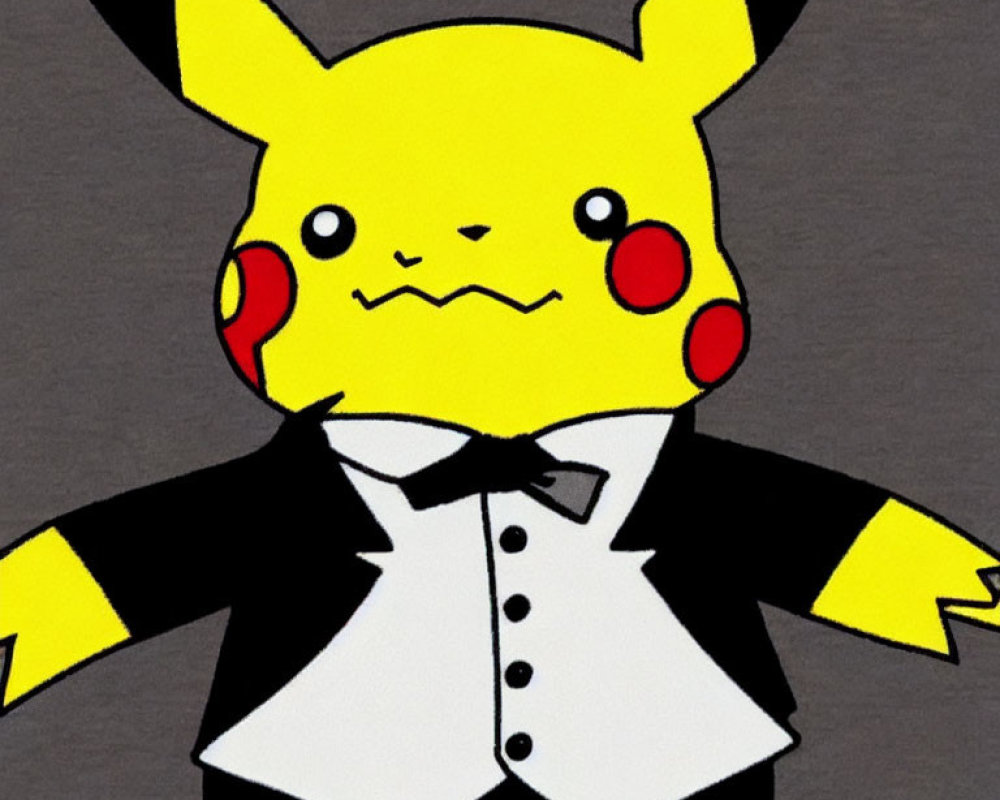 Yellow Pikachu in tuxedo with red cheeks and blank face