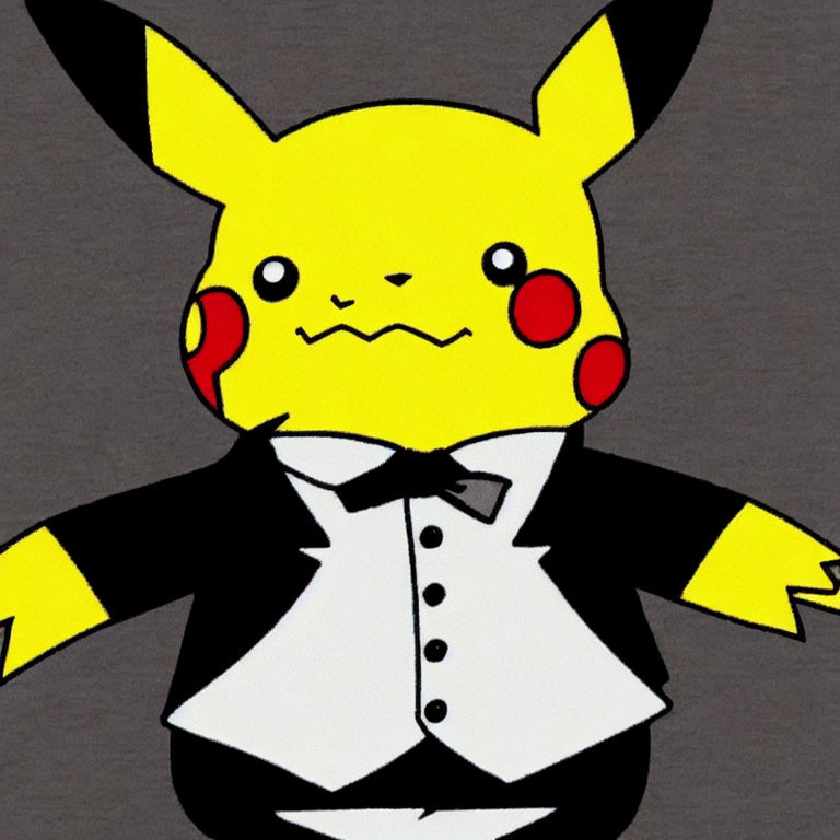 Yellow Pikachu in tuxedo with red cheeks and blank face