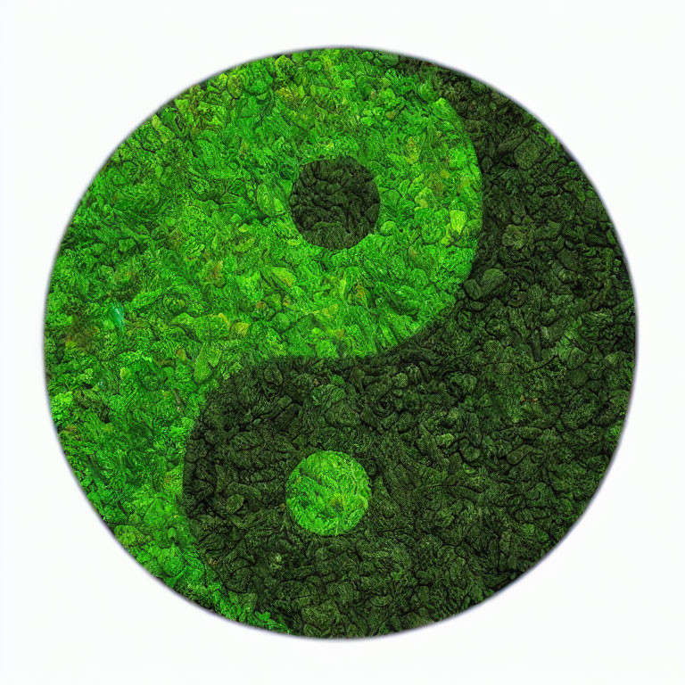 Circular Green Yin-Yang Symbol with Textured Patterns for Balance and Harmony