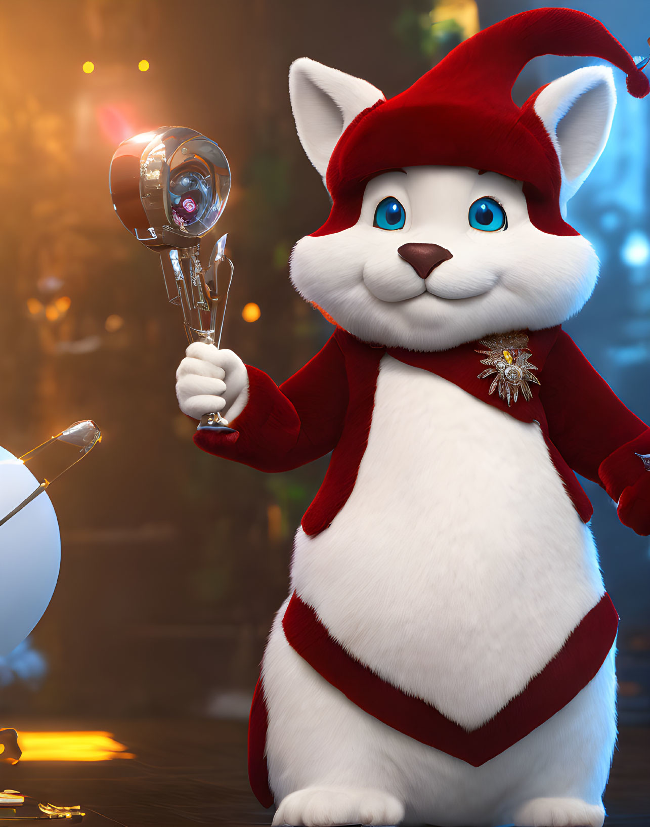 Animated Santa Cat with Wand in Festive Background