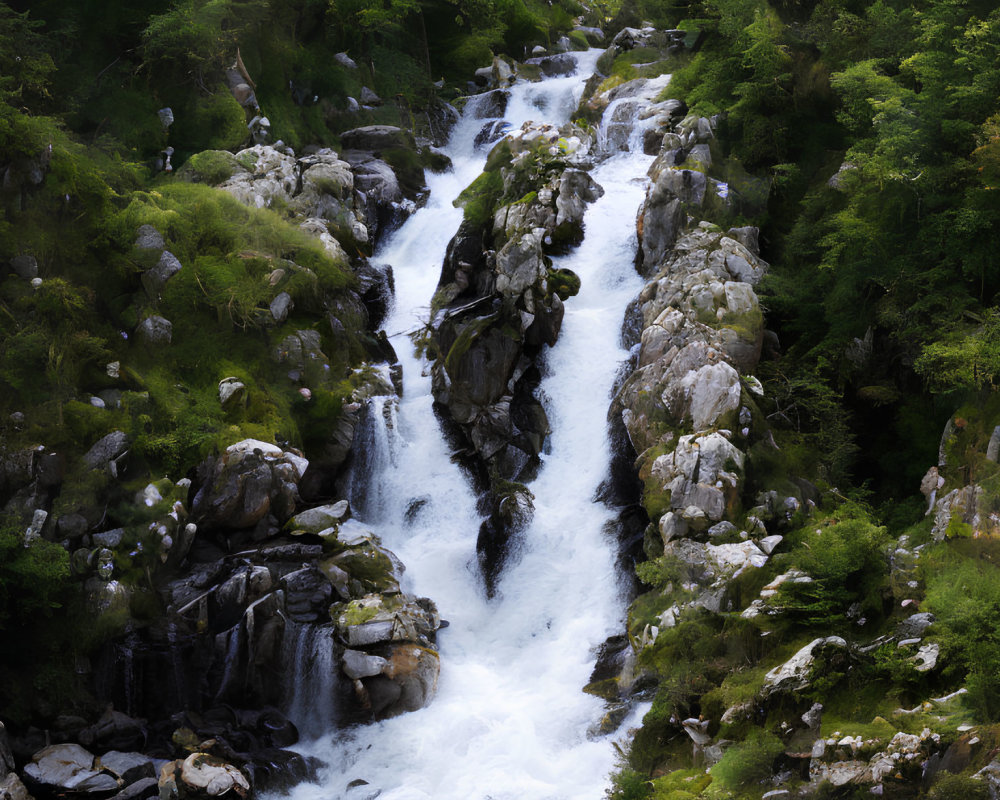 Scenic waterfall in rocky terrain with lush greenery