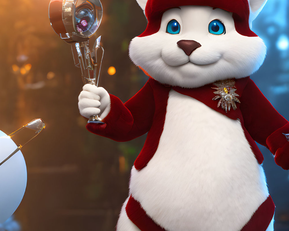 Animated Santa Cat with Wand in Festive Background