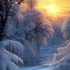 Tranquil Winter Landscape with Frost-Covered Trees and River