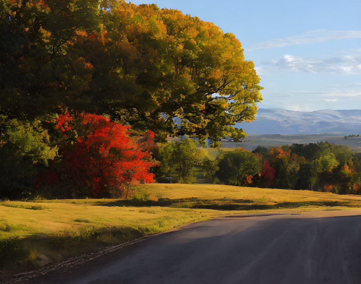 Scenic autumn landscape with winding road and vibrant trees