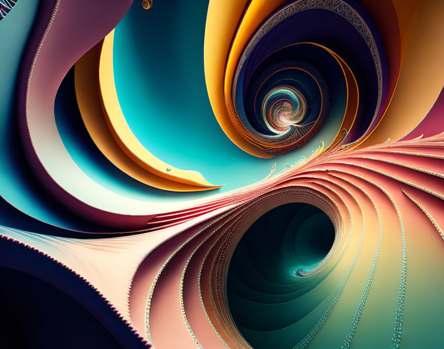 Colorful Digital Artwork with Swirling Blue, Orange, and Pink Shapes