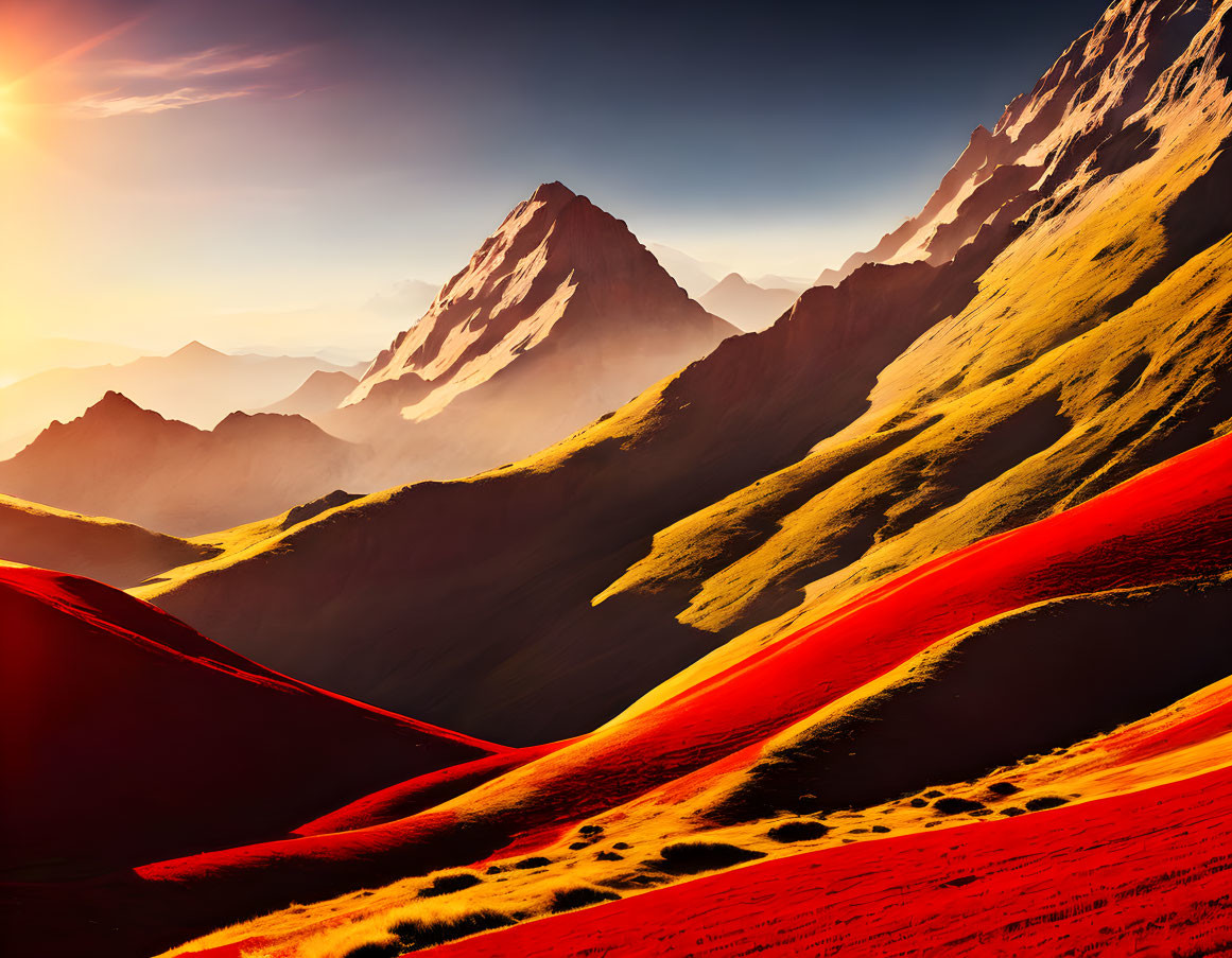 Vivid Sunset over Dramatic Mountain Landscape