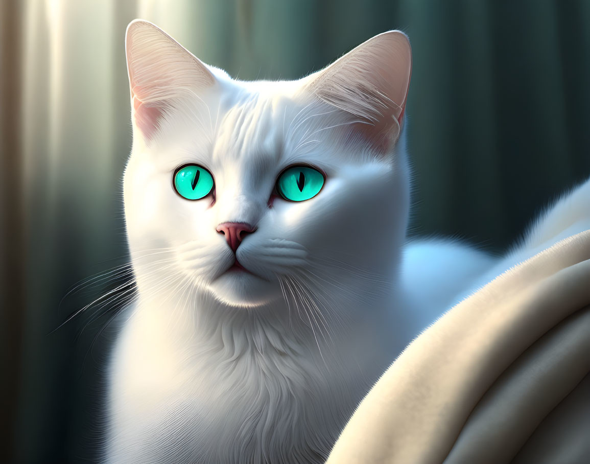 White Cat with Turquoise Eyes in Soft Natural Light