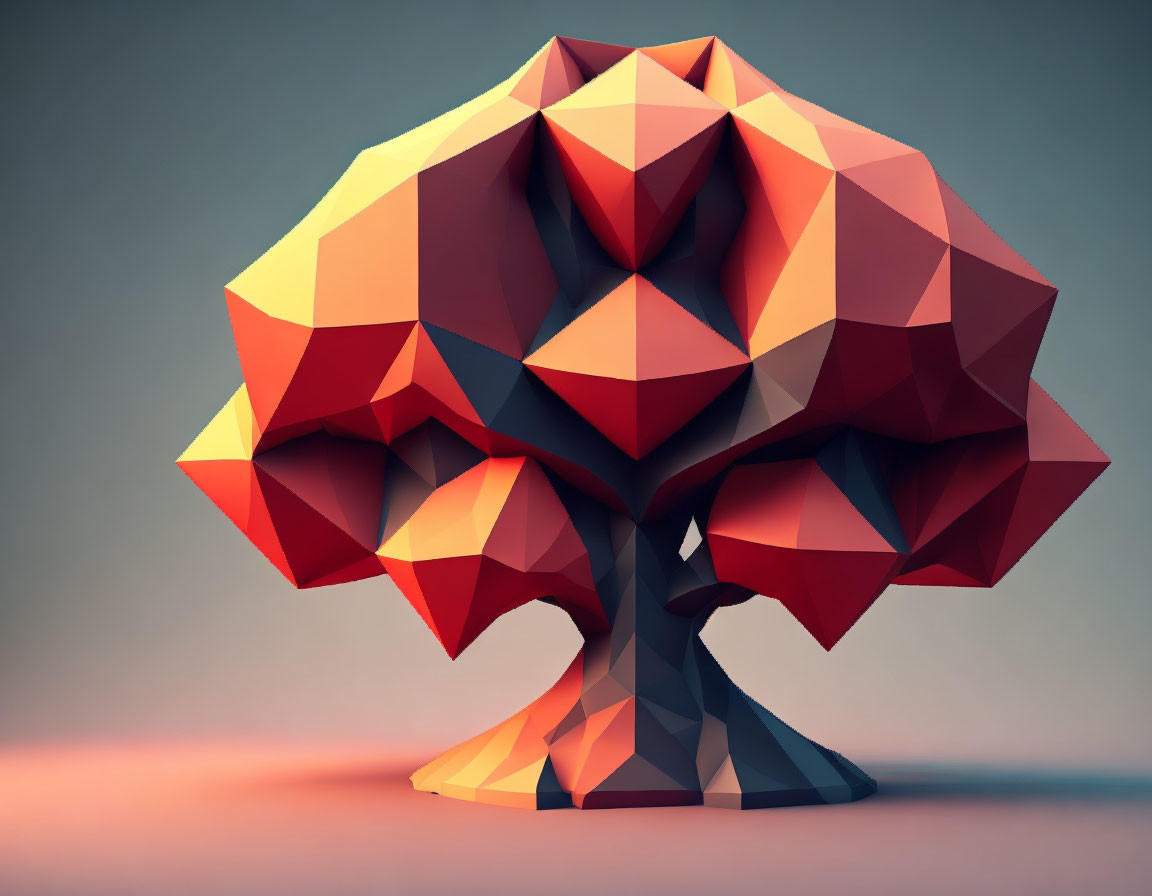 Geometric Low-Poly Tree Illustration in Warm Tones