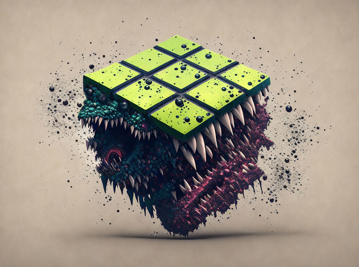 Rubik's Cube Transforms into Monstrous Creature with Sharp Teeth