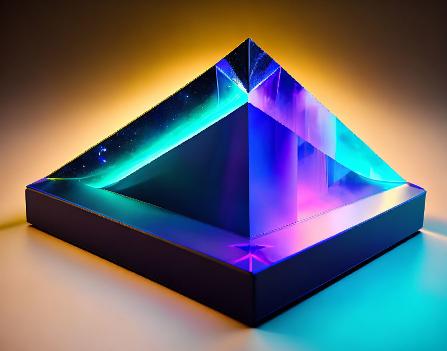 Geometric Glass Sculpture with Colorful Light Refractions