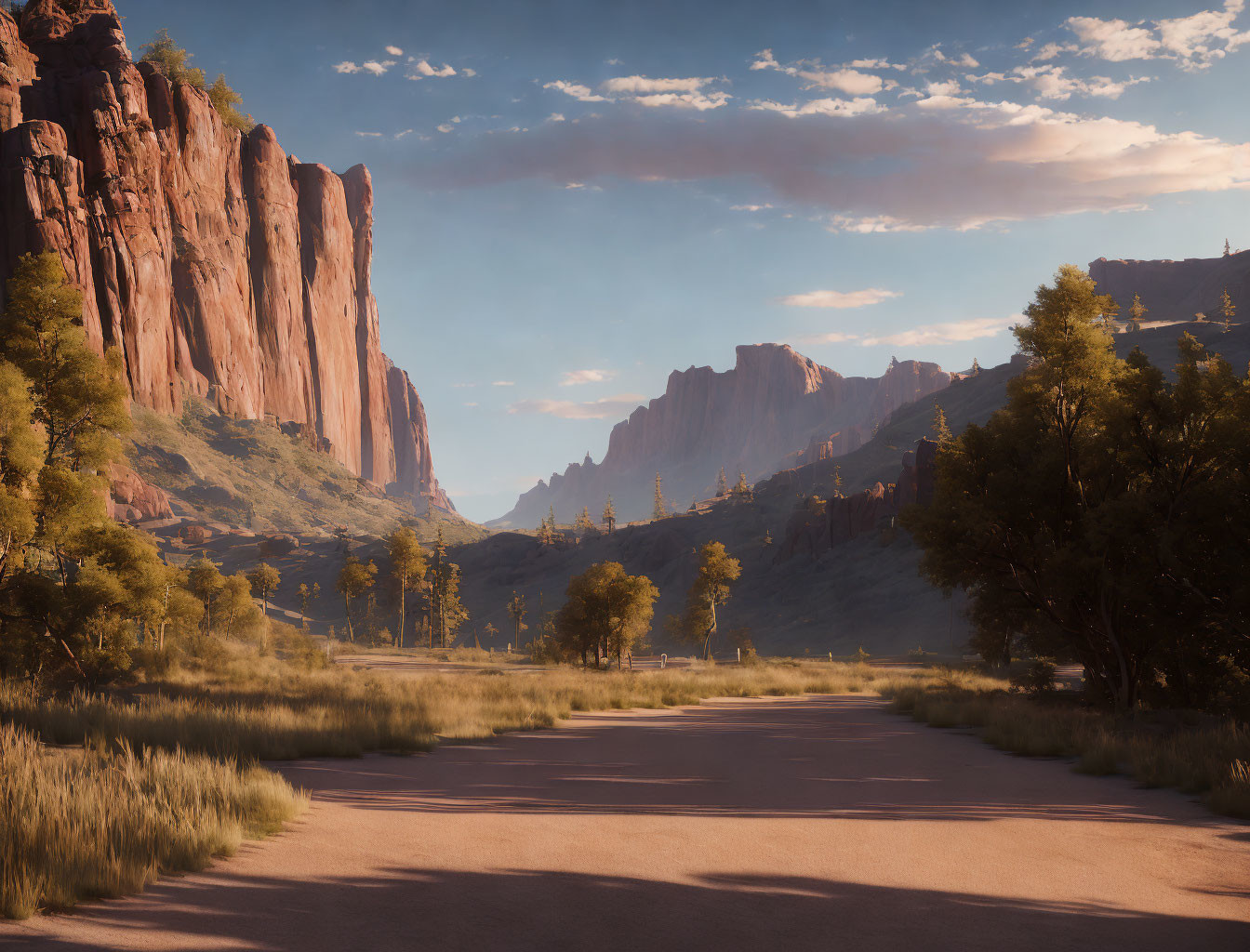 Majestic canyon with meandering road and lush trees