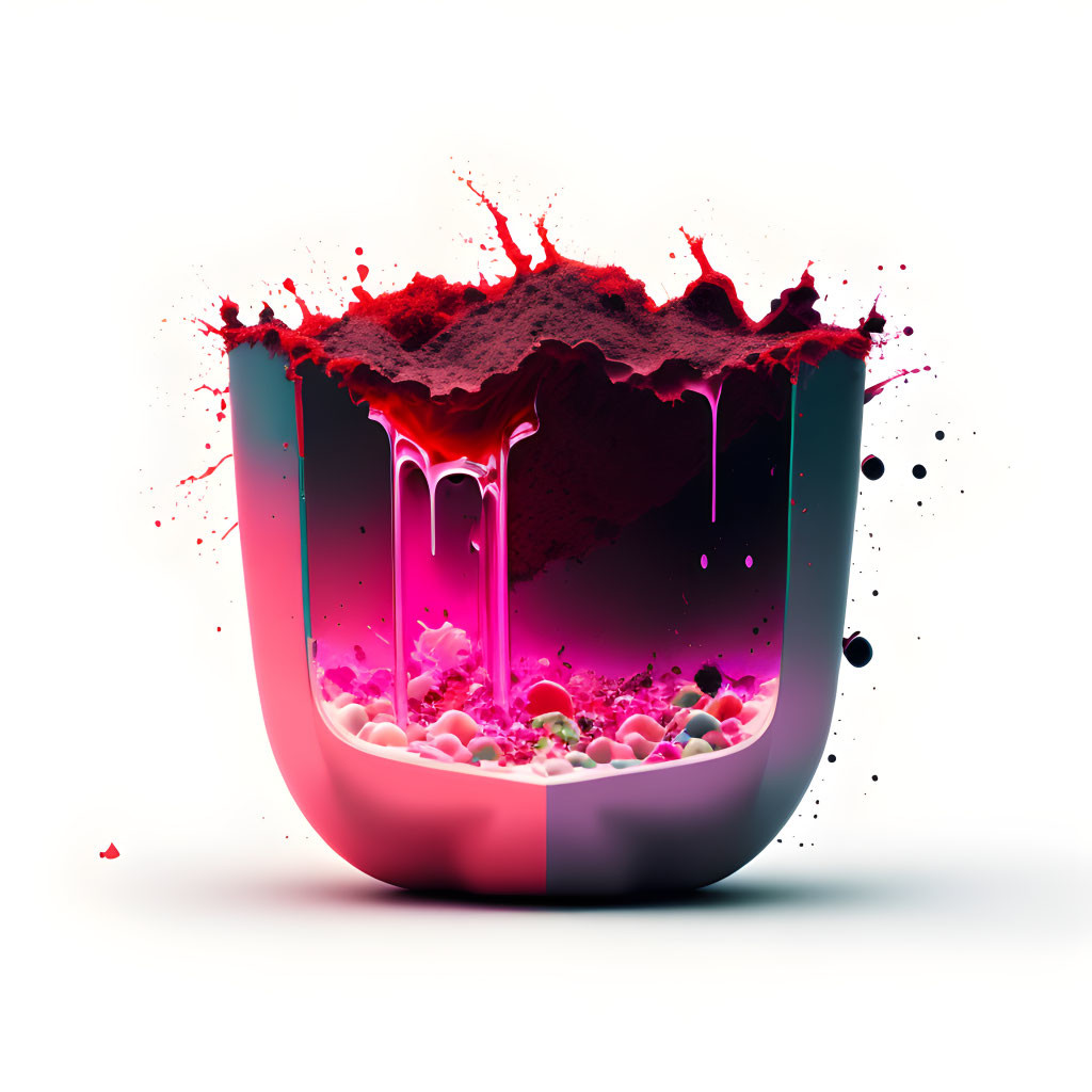 Colorful Digital Artwork: Pink-Purple Liquid Splash Frozen in Time