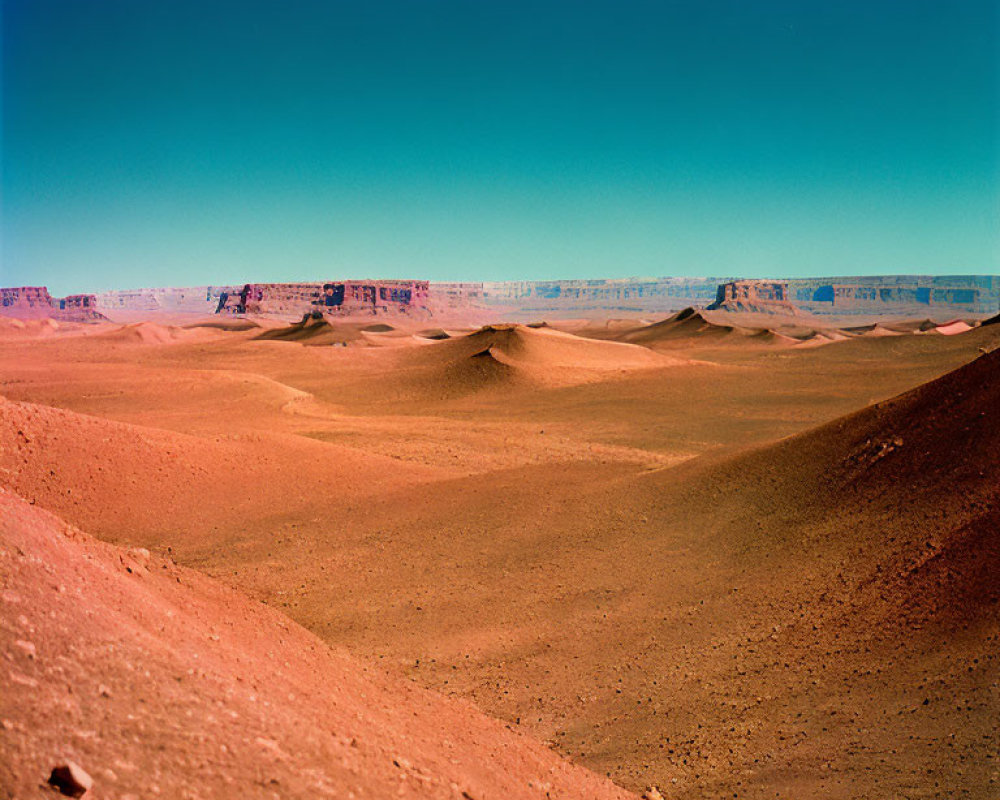 Reddish-Brown Martian Landscape with Sand Dunes and Cliffs