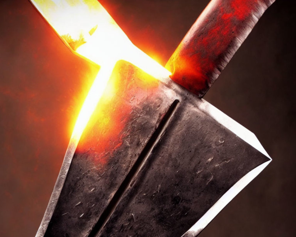 Close-Up Image: Glowing Fiery Sword vs. Dark Blade Contrast