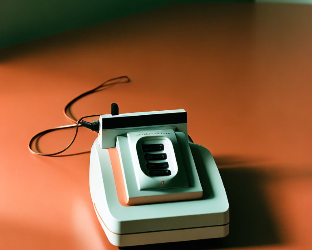 Vintage Rotary Dial Telephone on Desk with Green Hue and Soft Shadowing