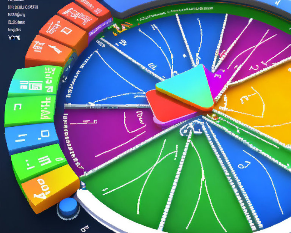 Colorful 3D pie chart showing labeled segments, with standout blue section