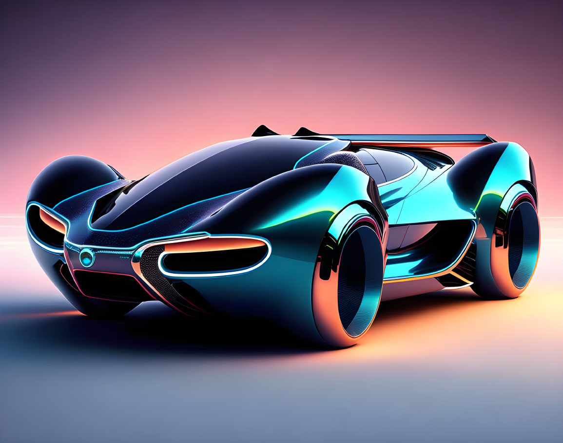 Futuristic Concept Car with Neon Highlights on Gradient Background