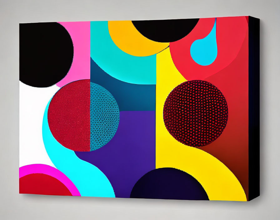 Vibrant Abstract Painting with Overlapping Circles and Geometric Shapes