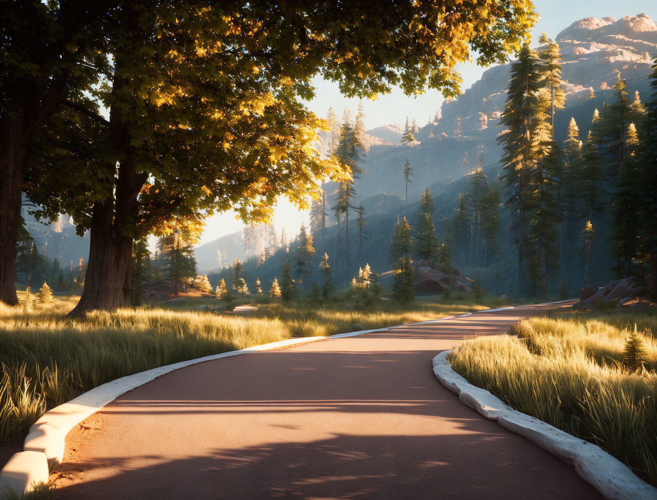 Scenic winding road surrounded by trees and mountains