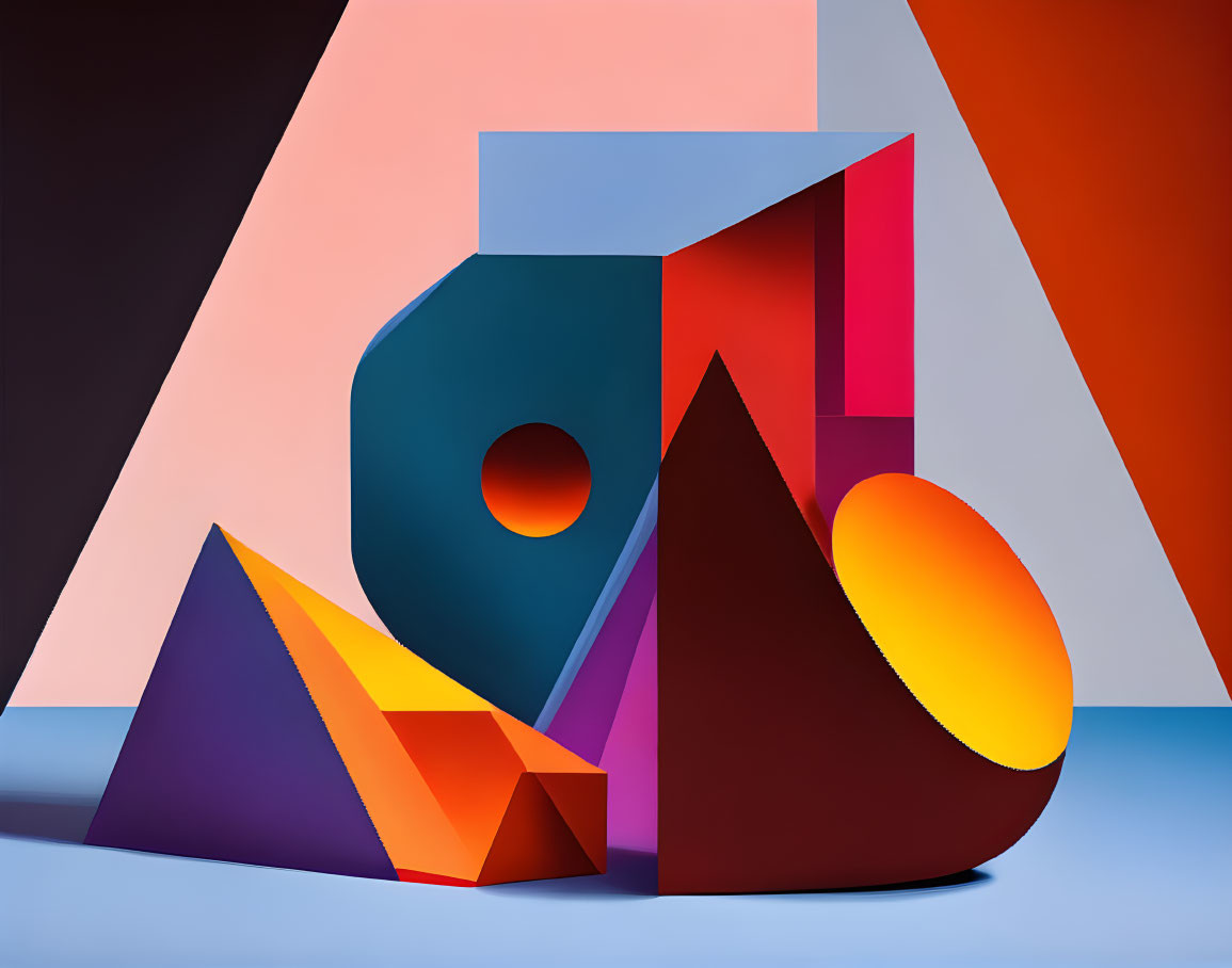 Colorful Geometric Shapes: Triangles, Circles, and Polygons in Abstract Composition