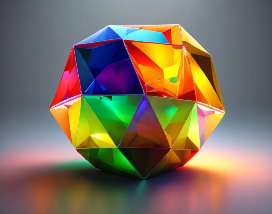 Multicolored Geometric Sphere with Faceted Surface on Smooth Background