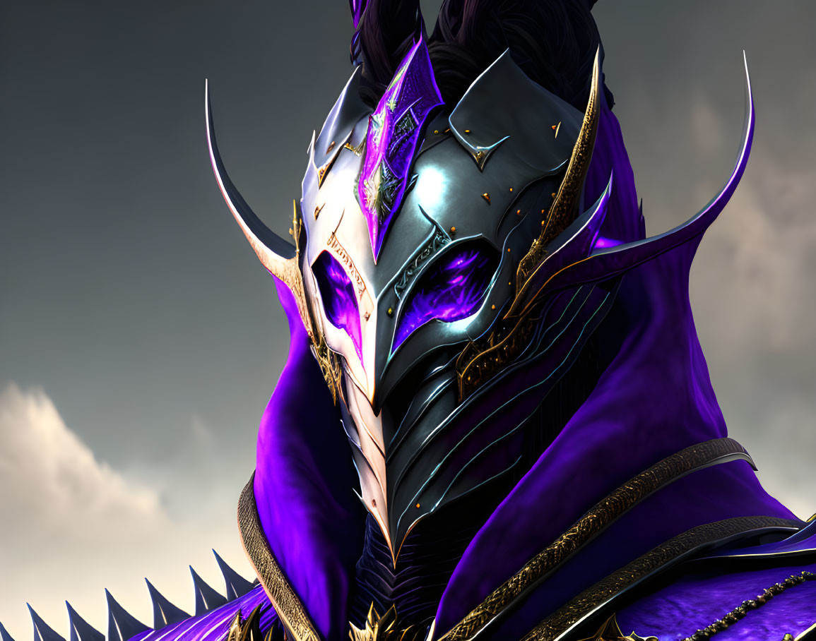 Detailed Close-Up of Character in Ornate Purple and Gold Armor